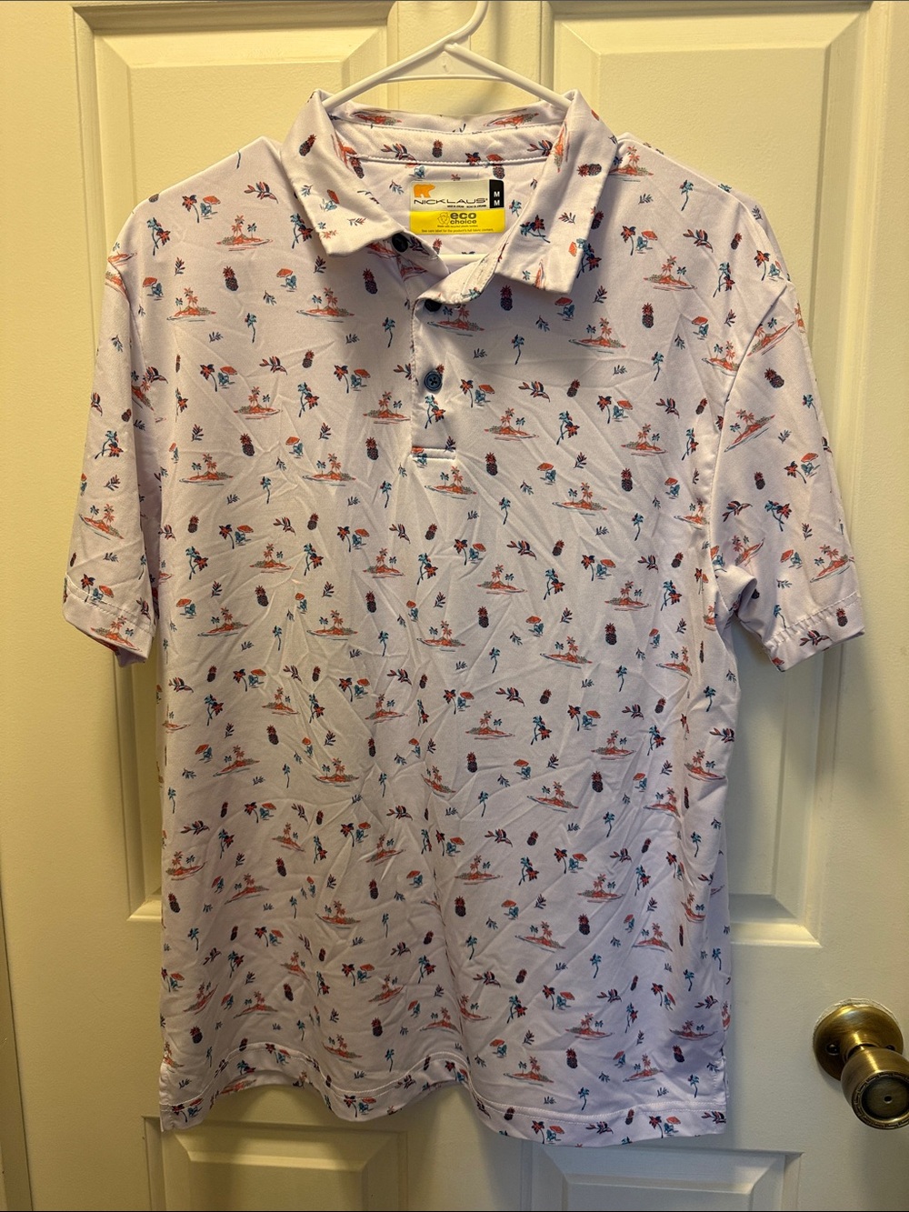 Eco-Friendly White Island Print Polo Shirt